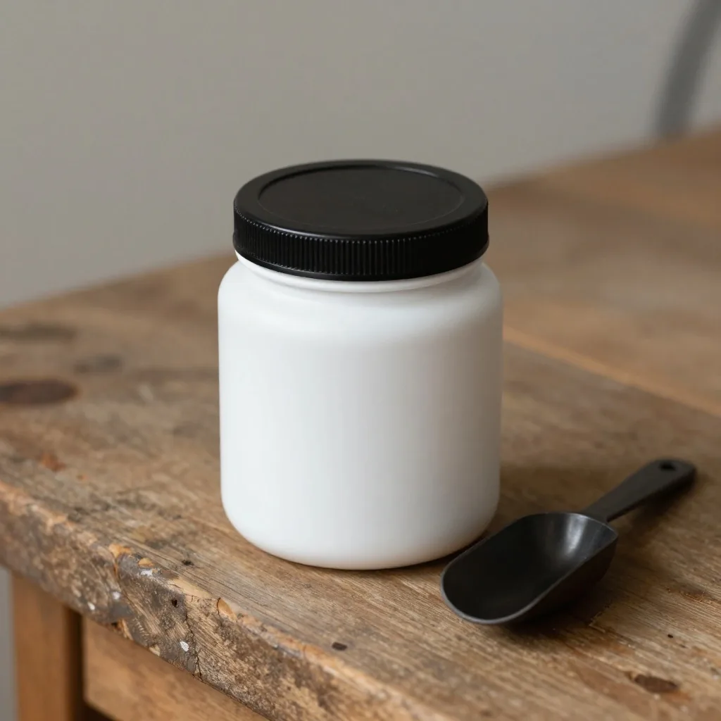 Pot de créatine sur un établi