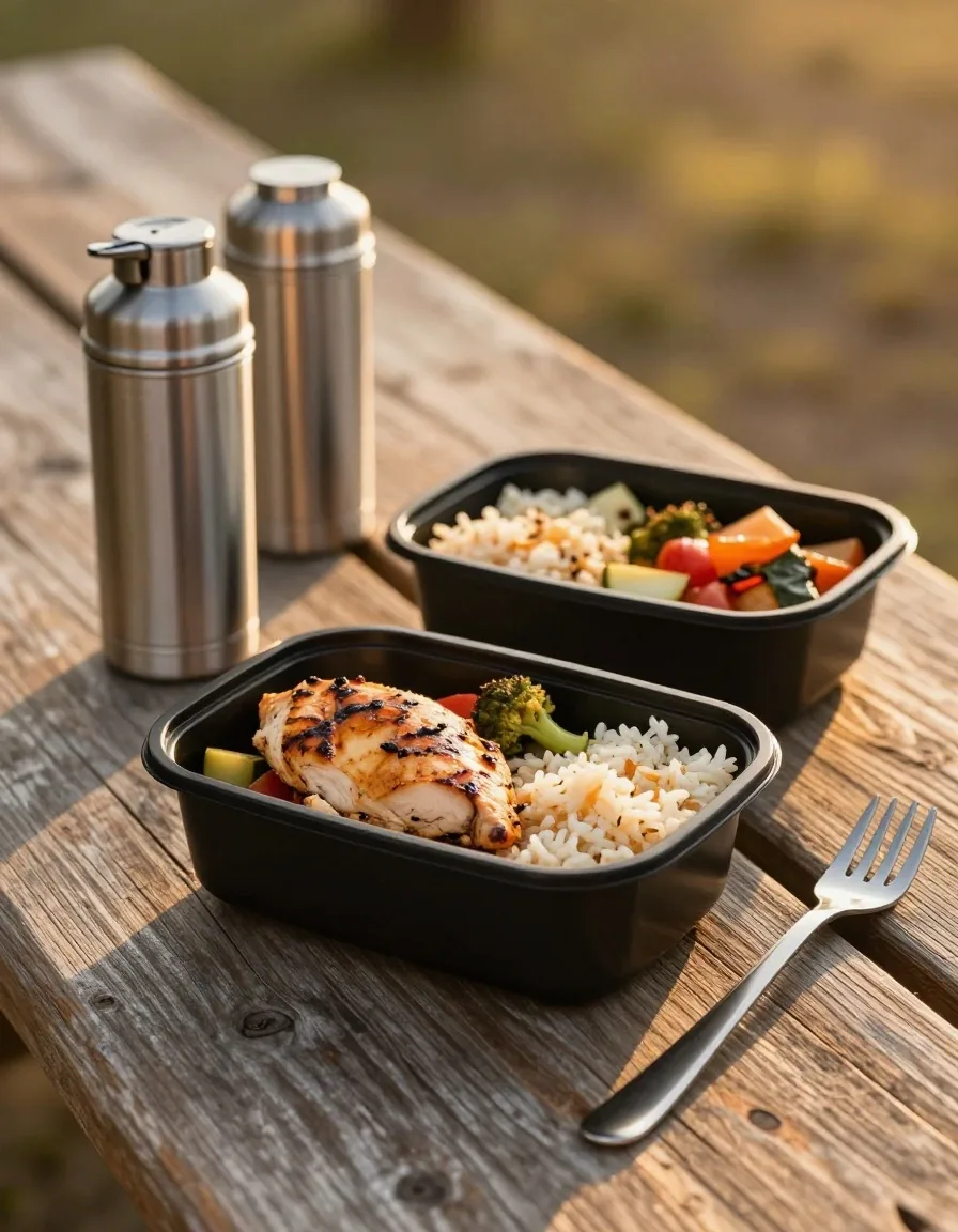 Préparation de repas et shaker sur un établi