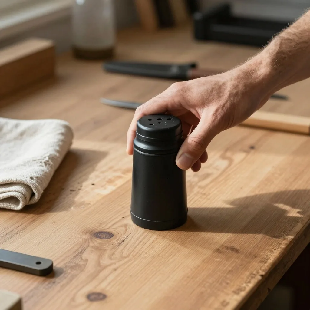 Préparation d'un shaker post-entraînement sur un établi en bois